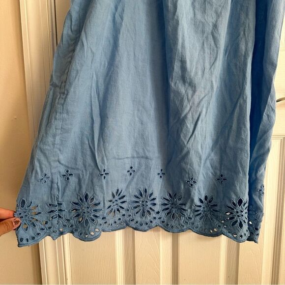 J.Crew Blue Tie Shoulder Eyelet Dress Size Medium - Picture 6 of 10